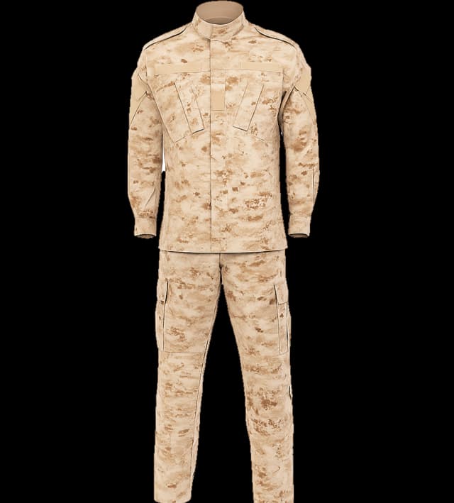 Desert digital camouflage tactical uniform by Hard Shell, featuring a combat shirt and cargo pants.