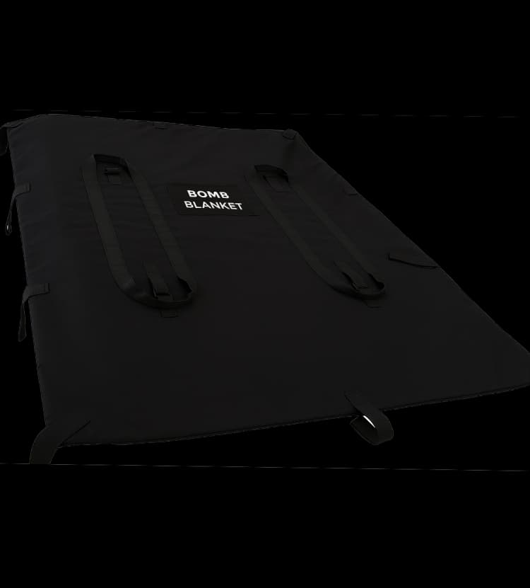 Hard Shell blast-resistant bomb blanket with foldable design for rapid deployment.