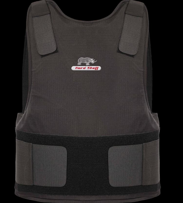 Front view of Hard Shell Endorser Vest in black, designed for superior ballistic protection and tactical performance.q