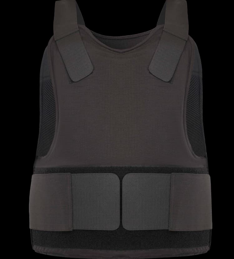 Back view of Hard Shell Endorser Vest in black, featuring reinforced shoulder straps and an adjustable waist for ballistic protection.