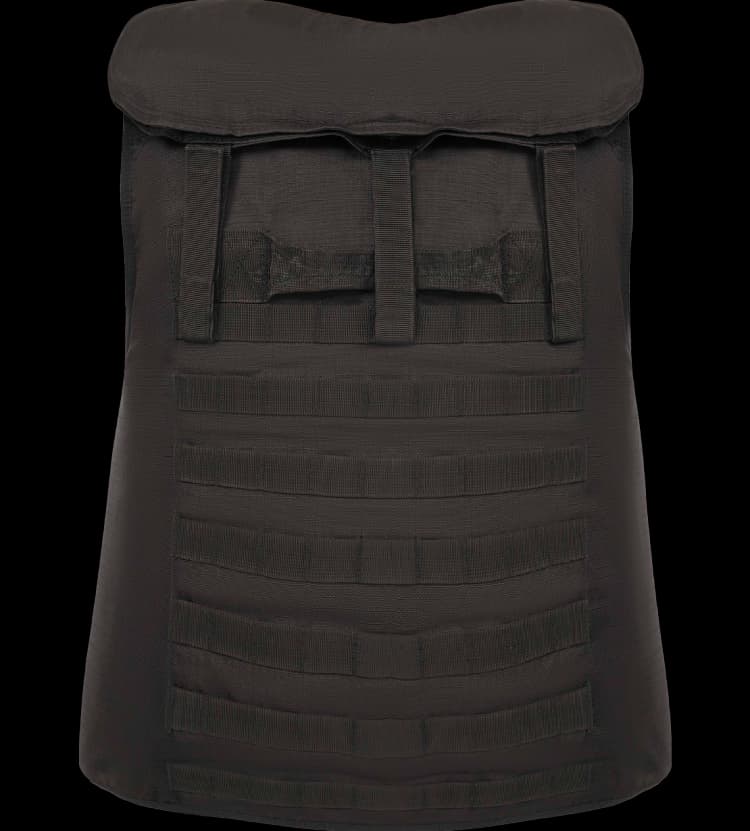 Back view of Hard Shell Tactical Marine Vest in black with reinforced straps and MOLLE system.