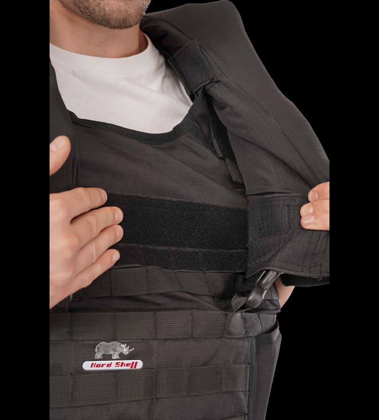 Close-up of Hard Shell Tactical Marine Vest inner layer showing adjustable Velcro fastening