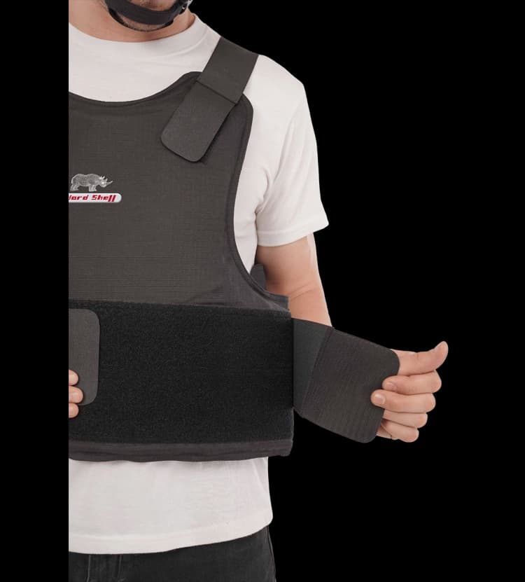 Hard Shell Endorser Vest with adjustable Velcro side straps for secure fit and easy wear during tactical or protective use.