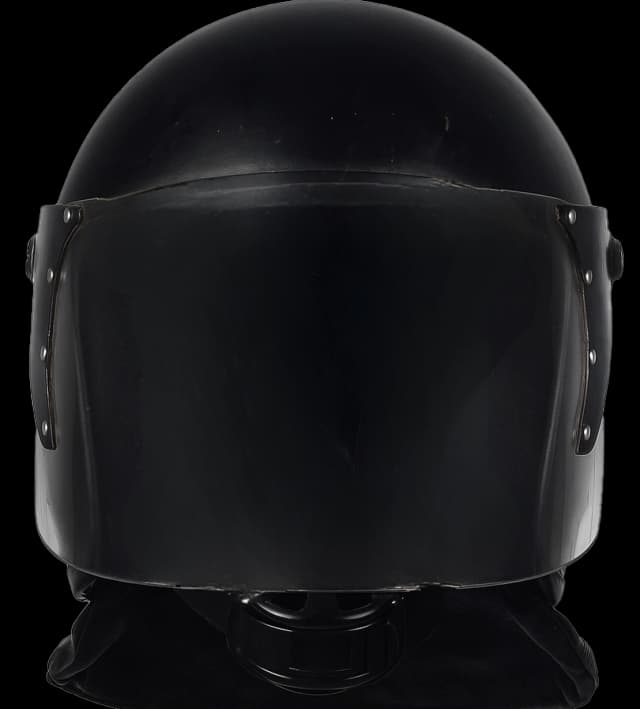 Front view of Hard Shell Riot Control Helmet featuring full-face clear visor for maximum protection.