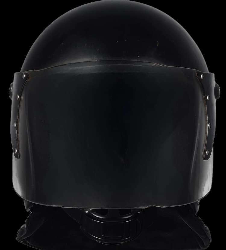 Front view of Hard Shell Riot Control Helmet featuring full-face clear visor for maximum protection.