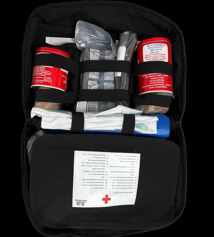 Individual First Aid Kit by Hard Shell open to reveal organized medical tools and compartments.