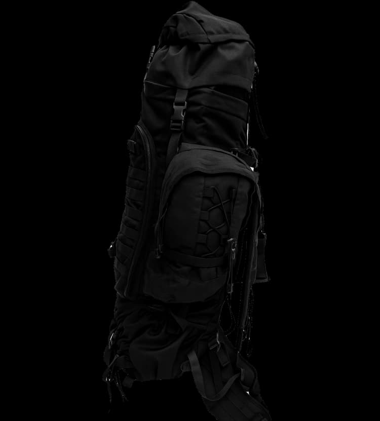 Hard Shell military tactical backpack with adjustable straps and side utility pockets.