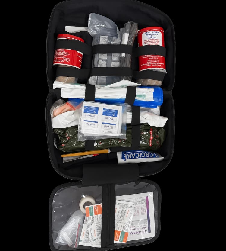 Military-grade First Aid Kit by Hard Shell featuring multiple pockets and rugged fabric design.