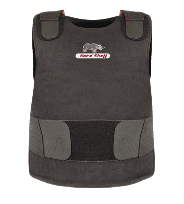 Front view of a black Hard Shell concealable vest - low pro offering lightweight and discreet ballistic body protection.