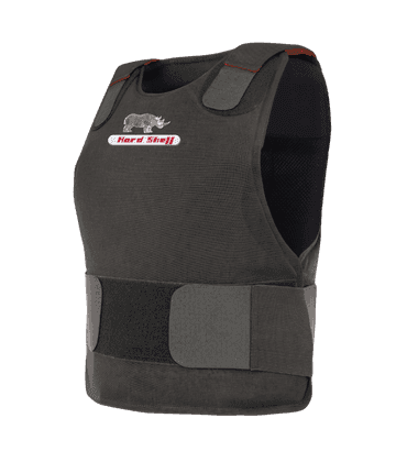Side view of black Hard Shell concealable vest - low pro designed for maximum mobility and discreet ballistic protection.