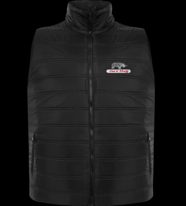 Hard Shell black Winter Turf Vest with zip closure, insulated padding, and sleek tactical design for cold-weather protection.