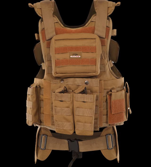 Front view of Hard Shell Tactical Operator Vest AWRS featuring multiple utility pouches and heavy-duty design.