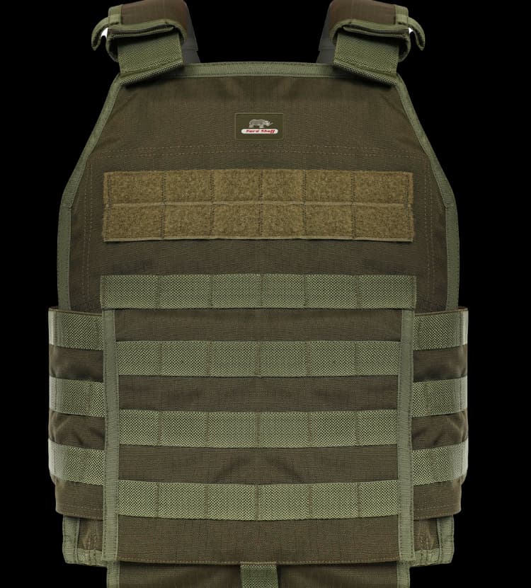 Front view of Hard Shell Plate Carrier Vest - Slick II with MOLLE webbing and Hard Shell logo patch.