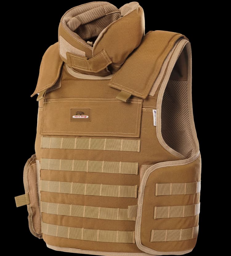Angled view of Hard Shell MOLLE General Purpose Vest highlighting padded collar and durable tactical structure.