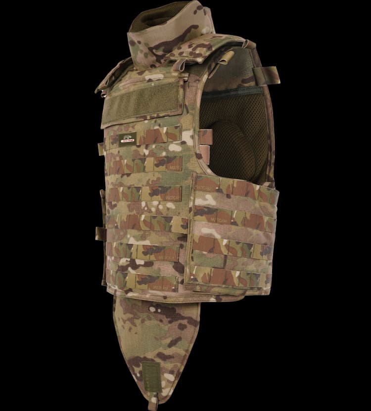 Angled view of Hard Shell Tactical Guardian Vest showing breathable mesh and ergonomic combat design.
