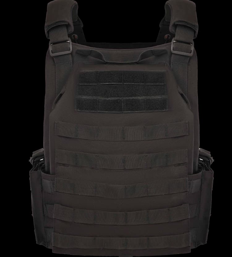 Back view of Hard Shell TacSnap Plate Carrier in black with MOLLE system and adjustable straps.