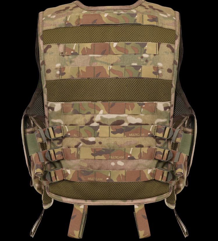 Rear view of Hard Shell Assault Vest with adjustable straps and breathable mesh panel for comfort.