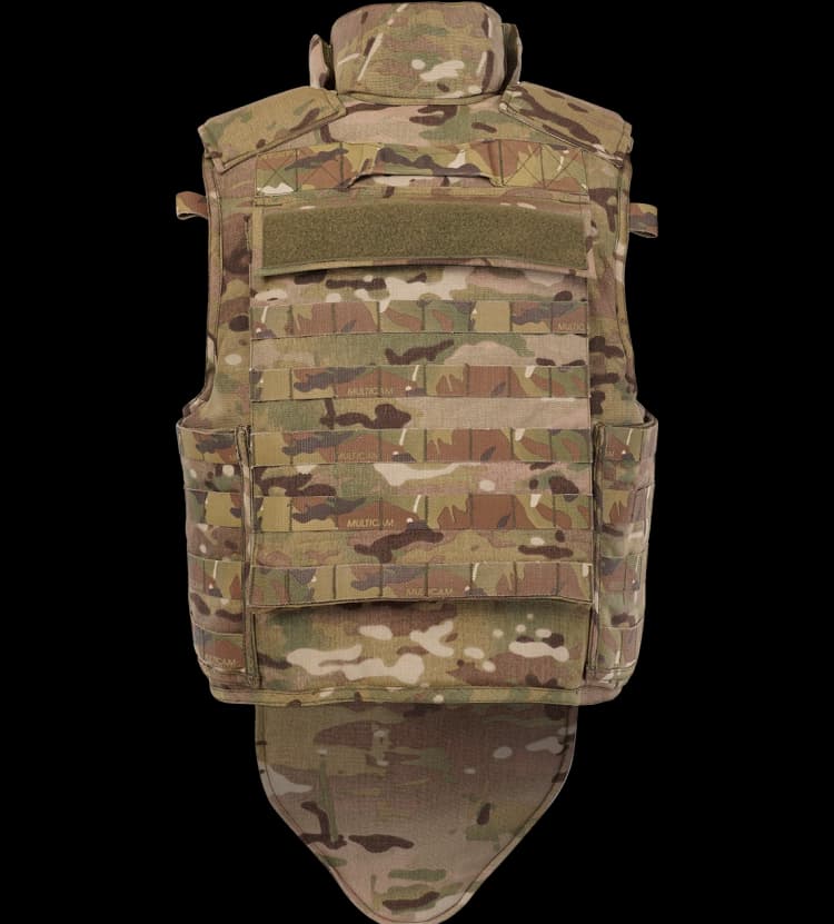 Rear view of Hard Shell Tactical Guardian Vest with adjustable straps and tactical camouflage finish.