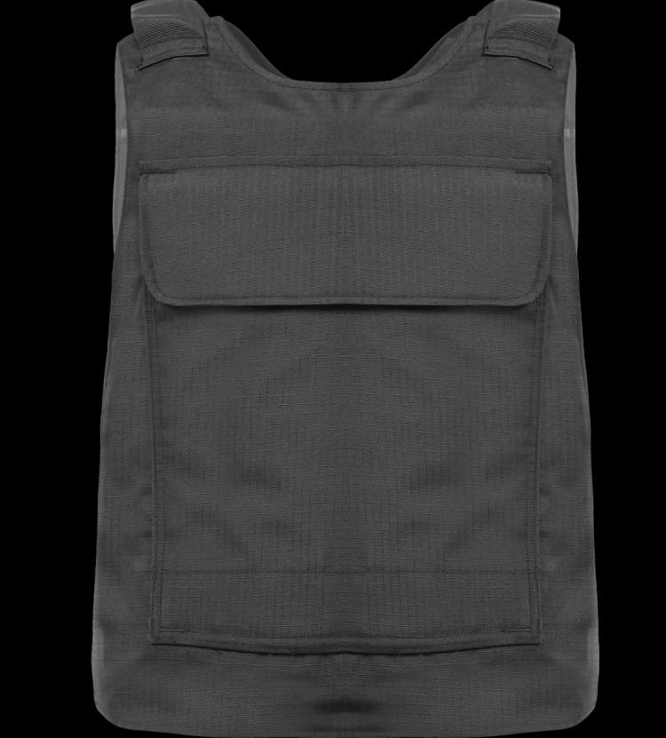 Back view of Hard Shell black multi-purpose vest with reinforced protection panel and shoulder straps.