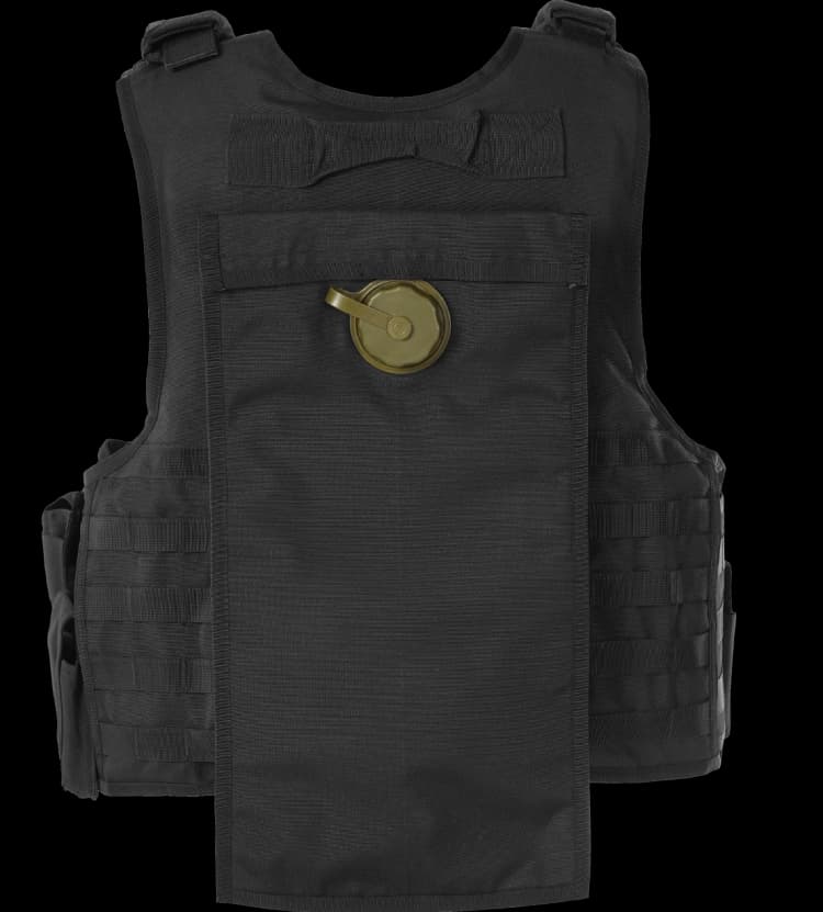 Back view of Hard Shell Rhino Tactical Vest with integrated hydration pack slot and MOLLE attachment system.