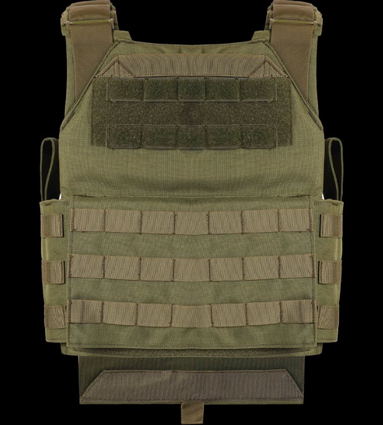 Back view of Hard Shell Plate Carrier Vest - Slick I with reinforced straps and MOLLE webbing.