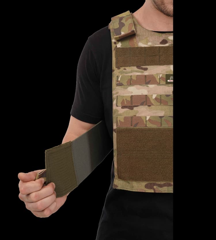 Close-up of Hard Shell Phantom Vest with adjustable waist Velcro strap for secure fit.