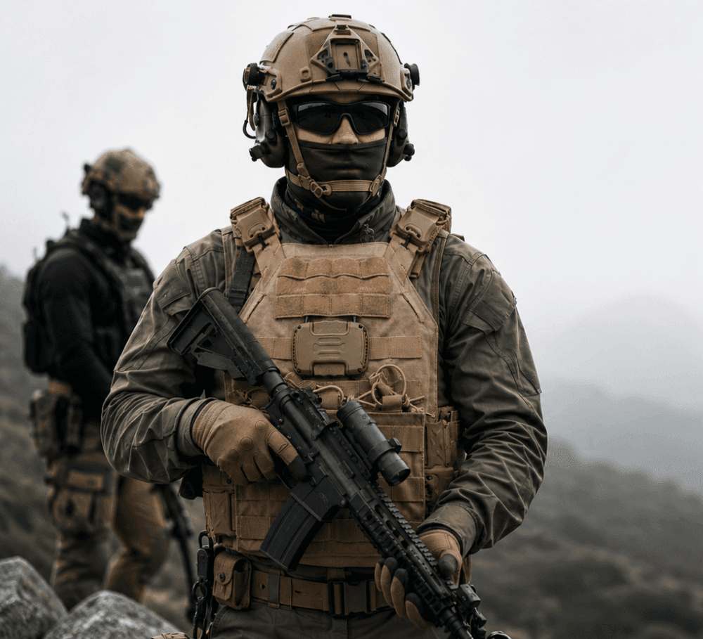Tactical operator equipped with Hard Shell ballistic protection