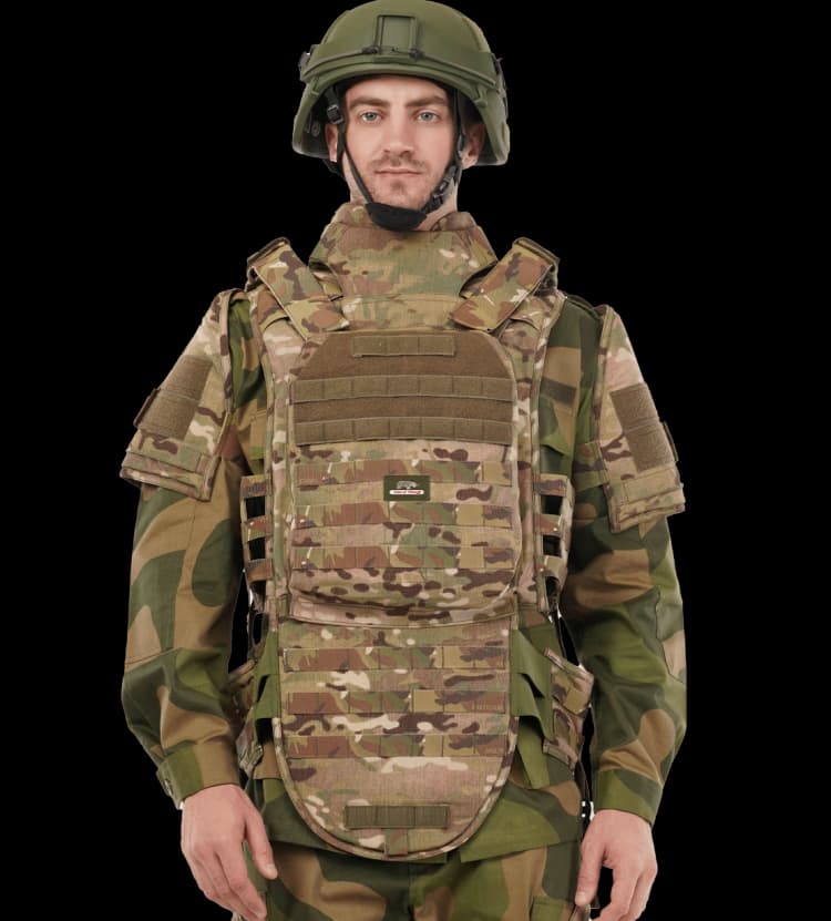 Front portrait of soldier wearing Hard Shell Saviour Vest offering advanced full-body ballistic protection.