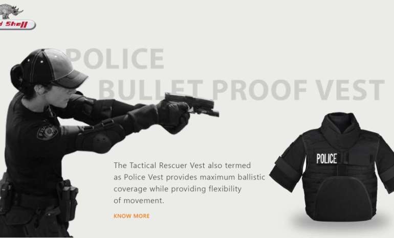 Female police officer shooting on black police body armour