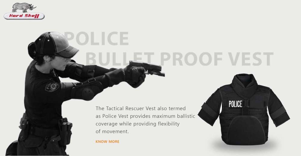 Female police officer shooting on black police body armour
